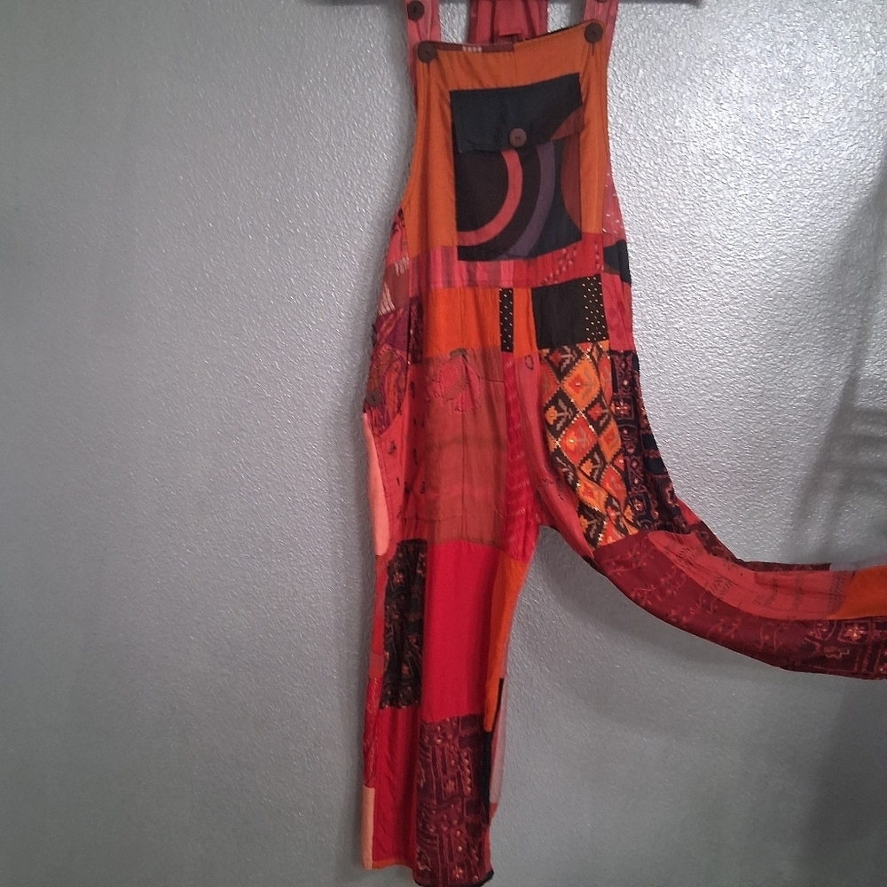 Boho Patchwork Cropped Overalls In Fall Colors. S… - image 4